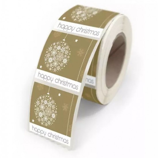 Etiquettes autocollantes Kraft "Happy Christmas" x500 pièces