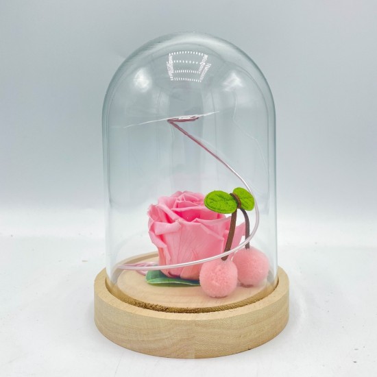 Composition florale décorative - Cloche - Romance - Rose pastel - ∅12 H13cm