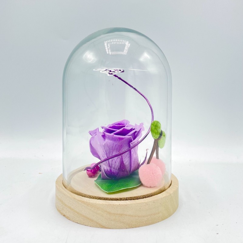 ***Composition florale décorative - Cloche - Romance - Lilas - ∅12cm H13cm