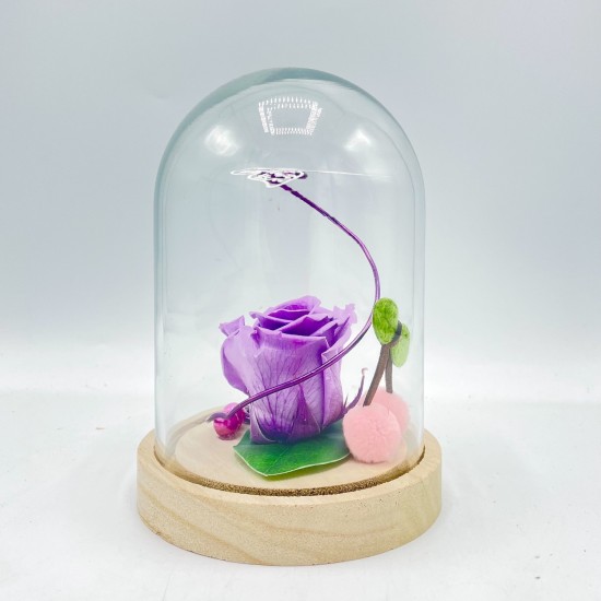 Composition florale décorative - Cloche - Romance - Lilas - ∅12cm H13cm