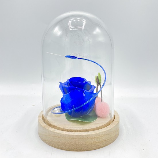 Composition florale décorative - Cloche - Romance - Bleu roiø12cm H13 cm
