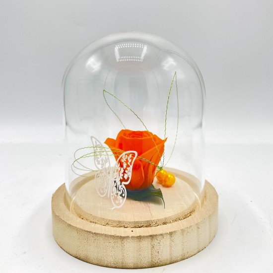 Composition florale décorative - Cloche - Elégance - Orange - H15cm
