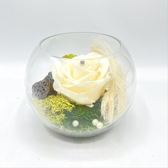 ***Composition florale décorative - Globe - Séduction - Champagne - ∅15cm