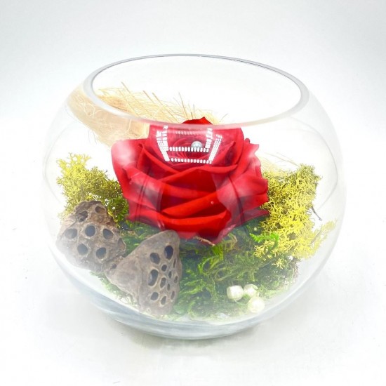 ***Composition florale décorative - Globe - Séduction - Rouge - ∅15cm