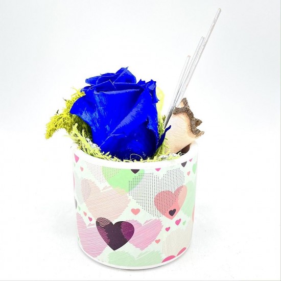 ***Composition florale décorative - Astucieuse - Bleu - Contenant aléatoire ∅ 7,5cm