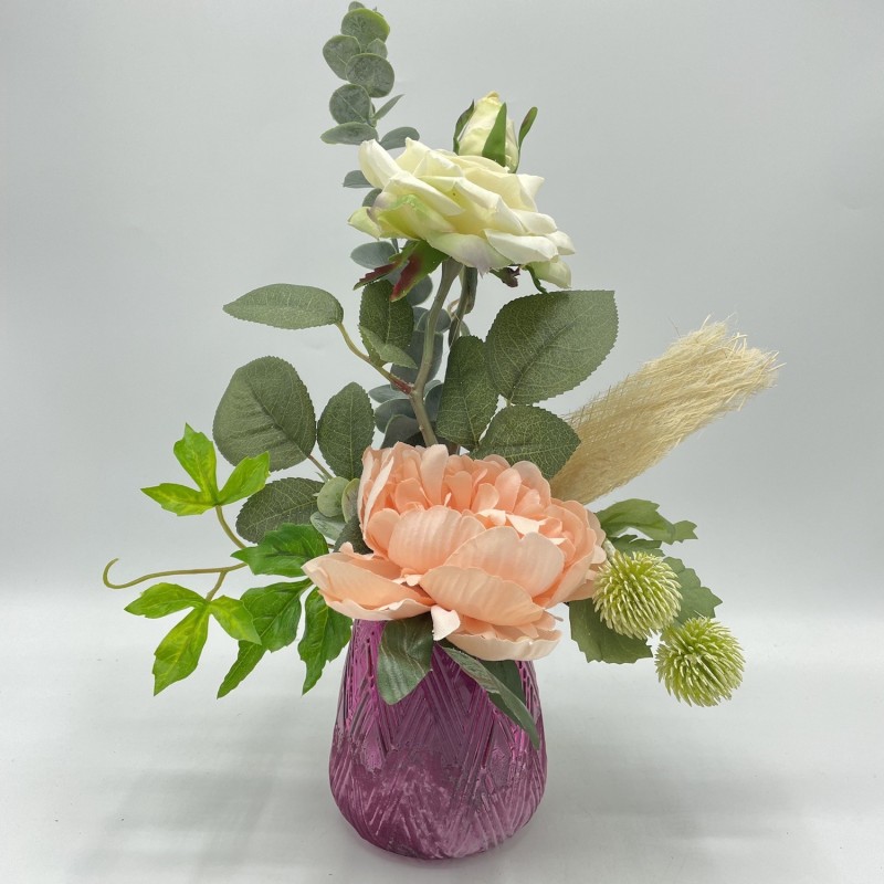 ***Composition florale décorative - Pot - Mélodie - Blanc - H35cm