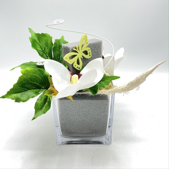 Composition Florale Décorative - Intemporelle Blanc Gris