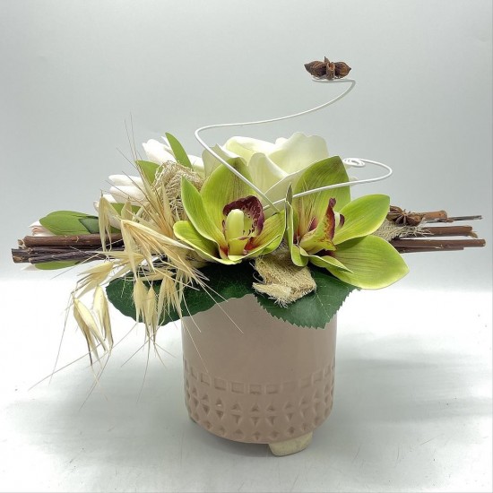 Composition Florale Décorative - Equilibre - Blanc Taupe