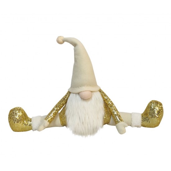 Gnome personnagel Décoratif Assis H40cm Beige et Or Paillette