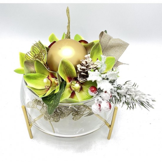 Composition Florale Décorative de Noël - Neige Blanc et Vert