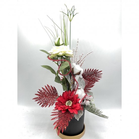 Composition Florale Décorative de Noël - Flocon Rouge