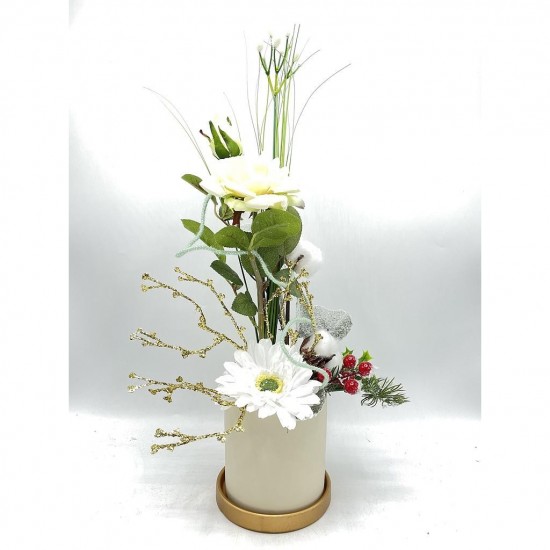 Composition Florale Décorative de Noël - Flocon Blanc