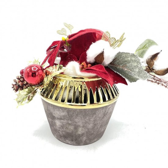 Composition Florale Décorative de Noël - Papillote Rouge