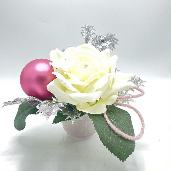 Composition Florale Décorative de Noël - Hiver Blanc et Rose