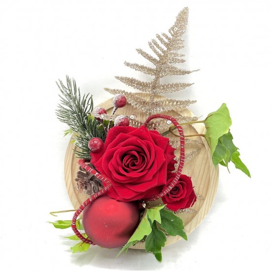 Composition Florale Décorative de Noël - Traineau Rouge