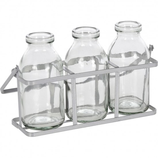Vase bouteille en verre avec socle - Set de 3