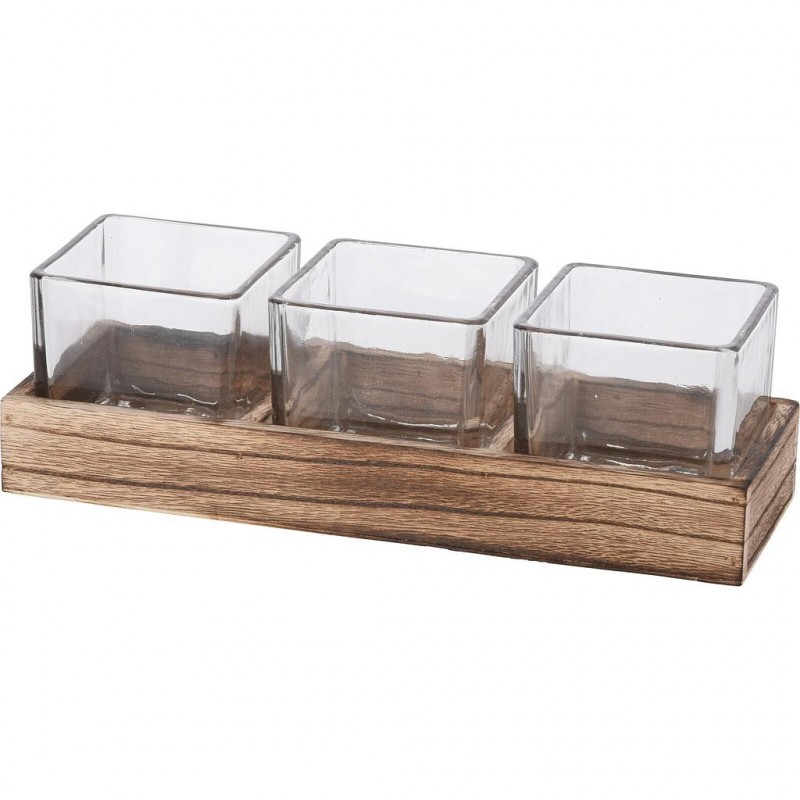 Cube en verre sur socle en bois - 27 cm