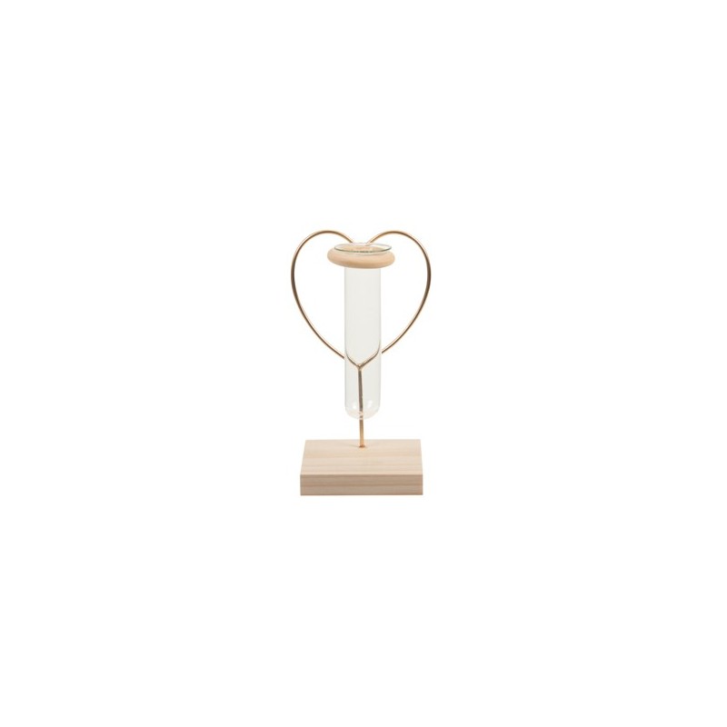 Vase soliflore cœur métal et bois - 17 cm