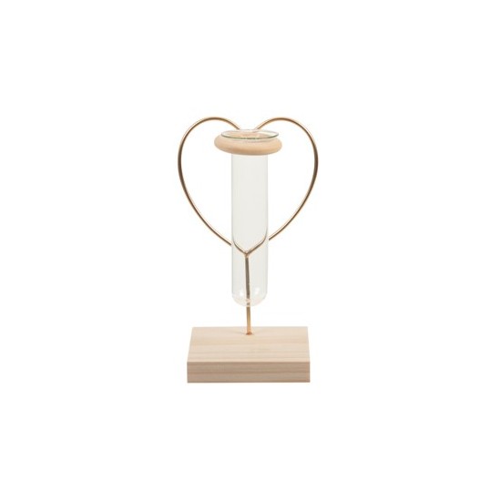 Vase soliflore cœur métal et bois - 17 cm