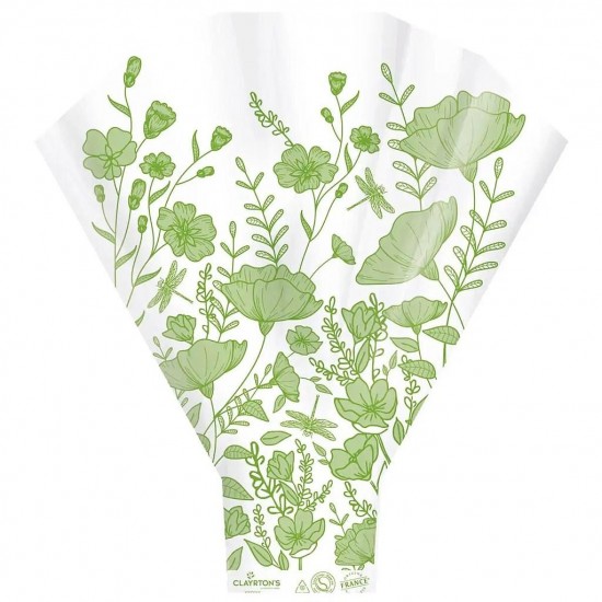 Papier cellophane cône fleurs vertes - 50 x 56 x 14 cm