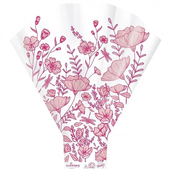 Papier cellophane cône fleurs roses - 50 x 44 x 12 cm