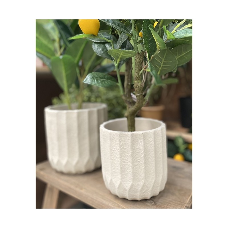 Cache pot blanc effet Sablé | Artiflor | Grossiste Fleuristes