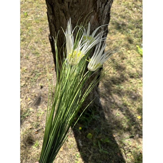 Piquet de Graminées Artificiel avec Fleurs Vert et Blanc 70cm