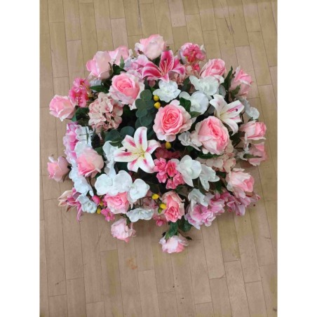 Composition Florale Funéraire - Coussin Rond - Londres Rose