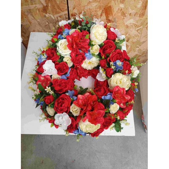 Composition florale funéraire - couronne à tête tricolore - pièce unique