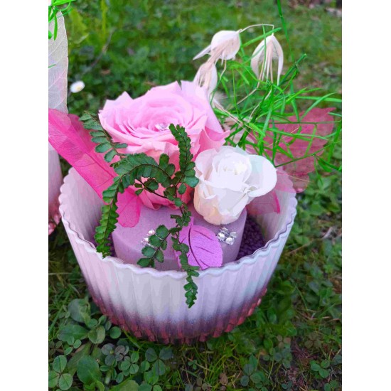 Composition Florale Décorative Rose Eternelle - Douceur Rose