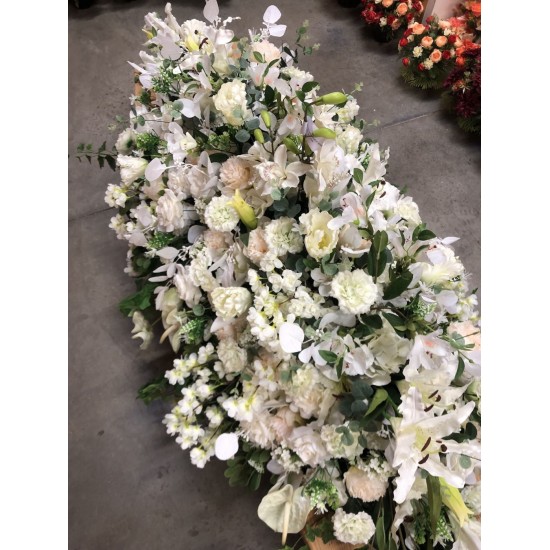 Composition Florale Funéraire - Grand Dessus de Cercueil - Moscou Blanc