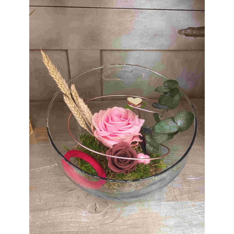 Composition florale décorative roses éternelles en coupe Clémence Composition florale décorative roses éternelles en coupe Clémence