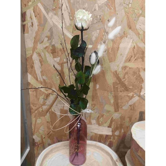 Composition florale décorative rose éternelle en vase Caroline