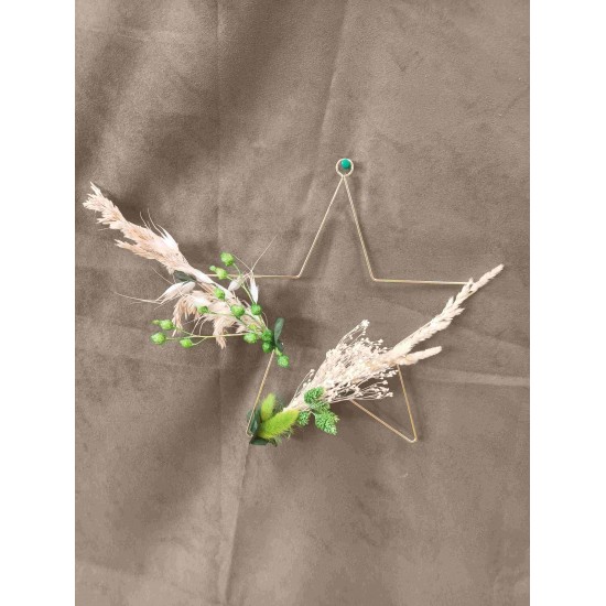Composition Florale Décorative Fleurs Séchées - Etoile a Suspendre - Champêtre Grand Modèle Blanc Vert