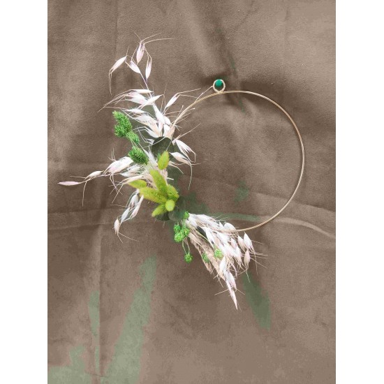 Composition Florale Décorative Fleurs Séchées - Anneau a Suspendre - Bohème Petit Modèle Blanc Vert
