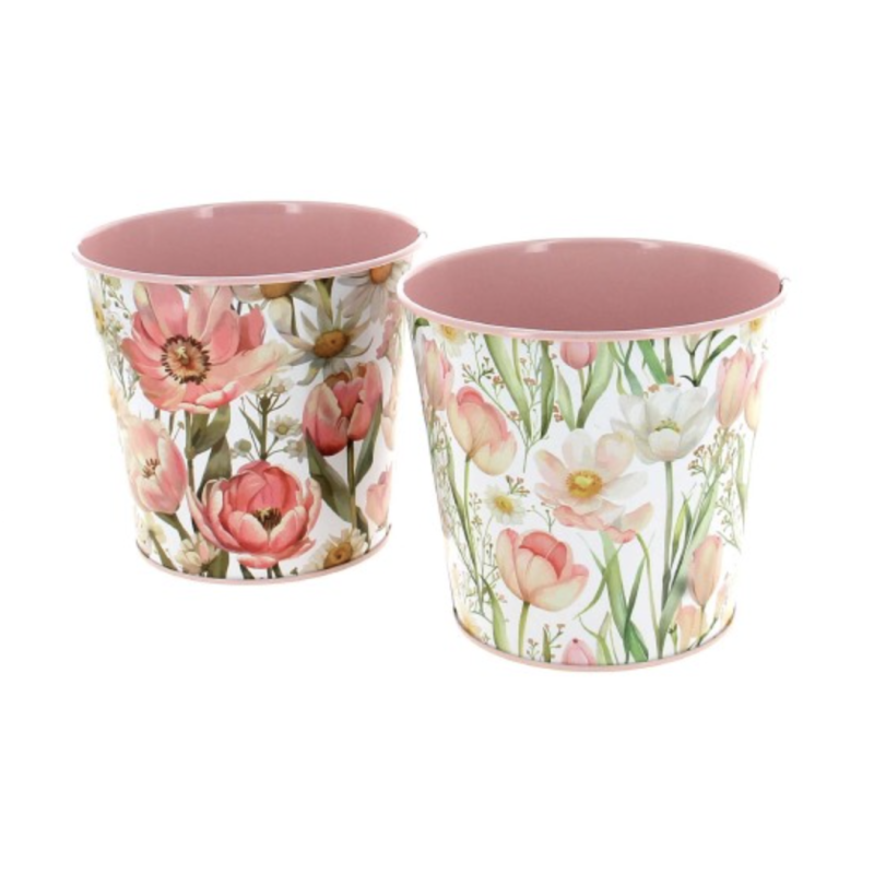 Seau métal avec fleurs | Pot à fleurs  | Pot de fleurs