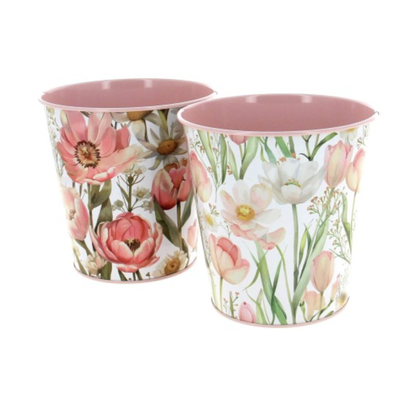 Seau métal avec fleurs | Pot à fleurs  | Pot de fleurs