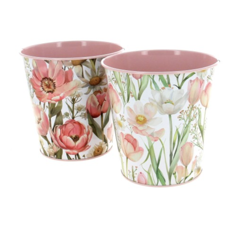 Seau métal avec fleurs | Pot à fleurs  | Pot de fleurs