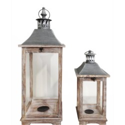 Lanterne en bois et verre, lot de 2 | Artiflor