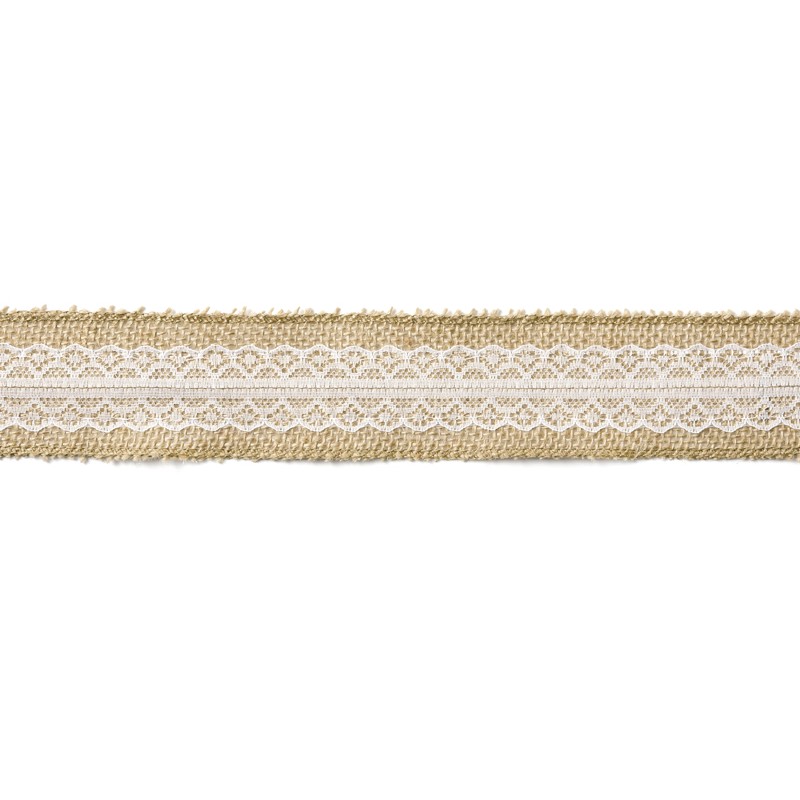 Ruban toile de jute et dentelle blanche 5 cm x 5 m
