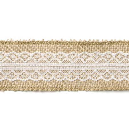 Ruban toile de jute et dentelle blanche 5 cm x 5 m