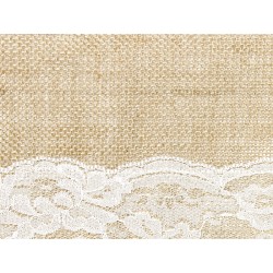 Chemin de table en toile de jute et dentelle 28 cm x 2,75 m