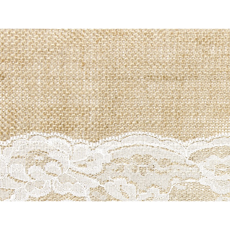 Chemin de table en toile de jute et dentelle 28 cm x 2,75 m