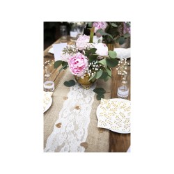 Chemin de table en toile de jute et dentelle 28 cm x 2,75 m