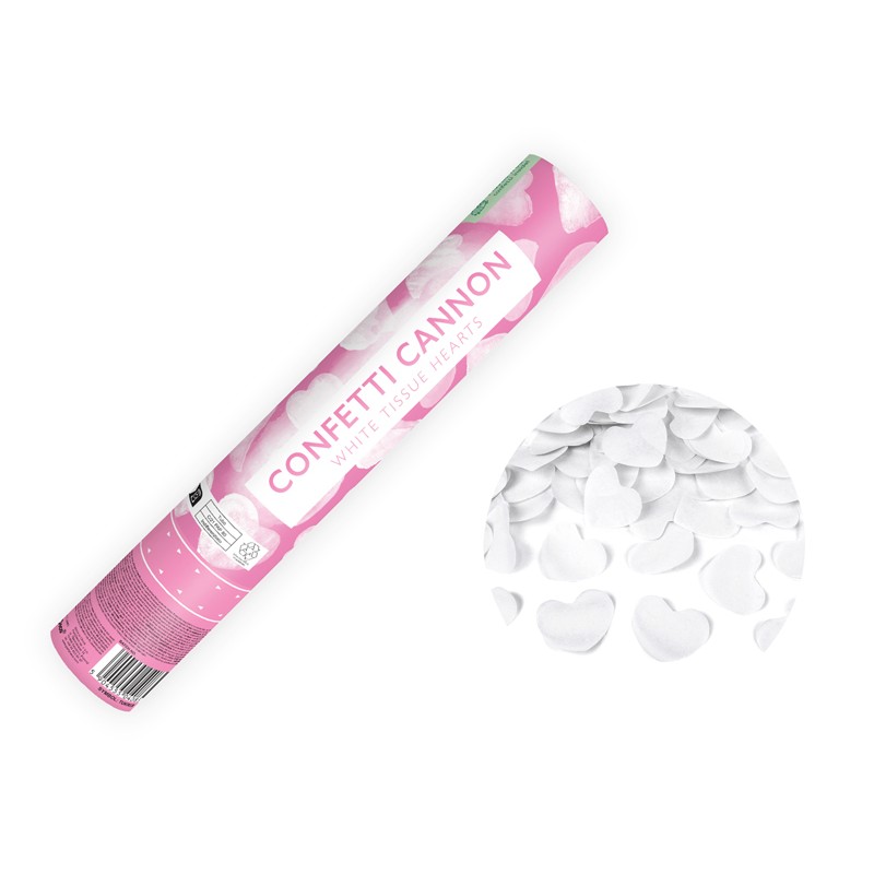 Canon à confettis cœurs blancs 28 cm
