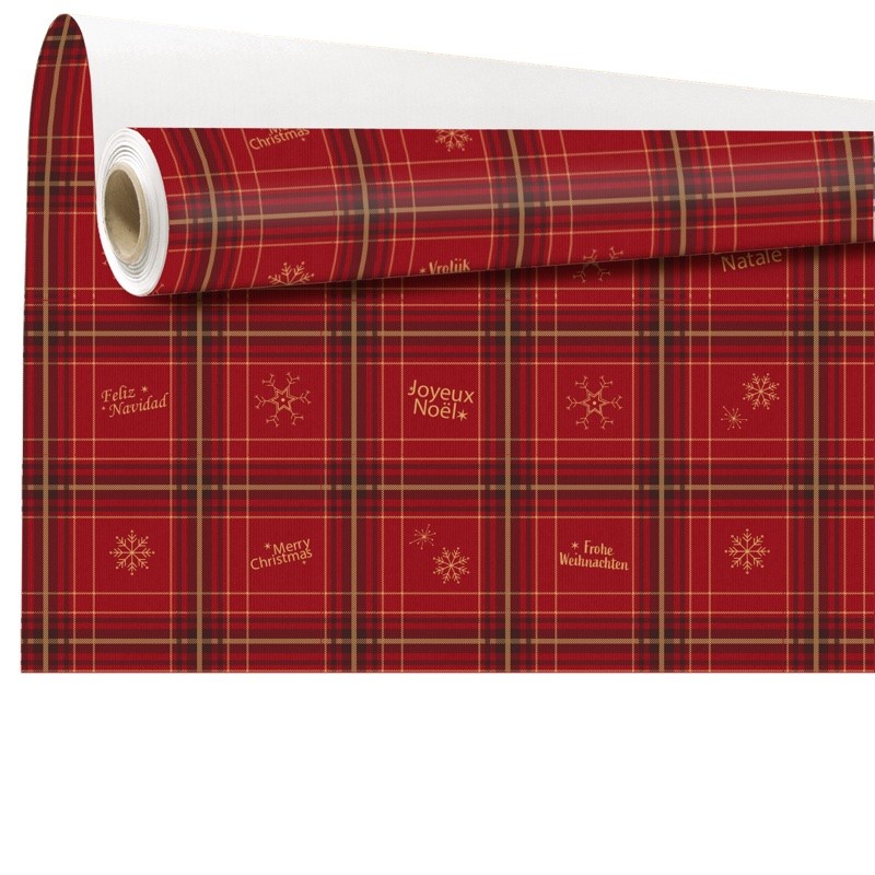 Rouleau papier kraft Glasgow or - tartan rouge et or pour fleuriste