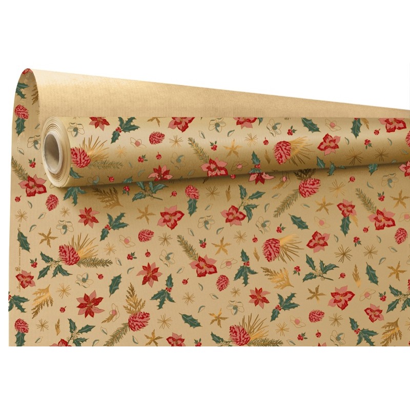 Rouleau papier kraft Majesty rouge et or - emballage de Noël pour fleuriste
