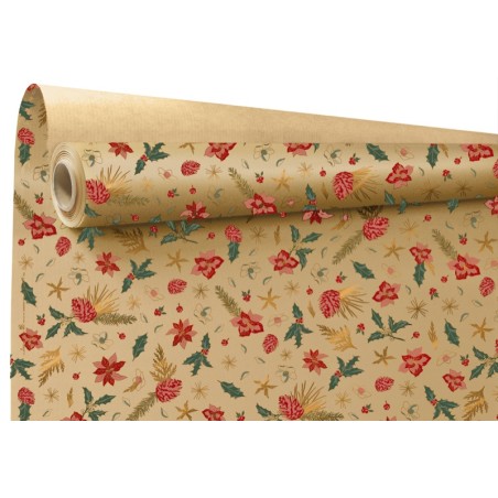 Rouleau papier kraft Majesty rouge et or - emballage de Noël pour fleuriste