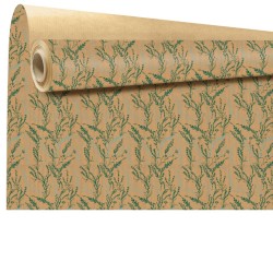 Rouleau kraft Arborescence vert - feuillages sur kraft brun