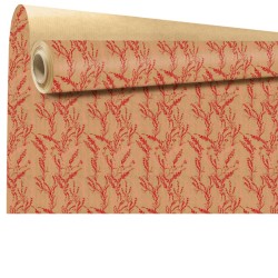 Rouleau kraft Arborescence rouge - feuillages sur kraft brun